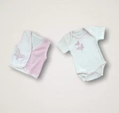 LitaeTrend Uçan Kelebekler Nakışlı  10lu Zıbın Takımı Hastane Çıkışı Pembe thumbnail 4