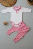 LitaeTrend 3-6 6-9 9-12 Ay Melanjlı Uzun Kollu Zıbınlı 2li Kız Bebek Takımı Pembe thumbnail 1