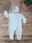 LitaeTrend 0-3 3-6 6-9 Ay Şapkalı Yelek Detaylı Boydan Çıtçıt Erkek Bebek Tulumu Ekru thumbnail 2