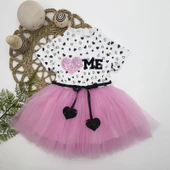 LitaeTrend 1-2-3 Yaş Payetli Kalp Me Baskılı Kız Bebek Elbisesi Pembe thumbnail 1