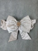 LitaeTrend Yenidoğan Saray Kadife Taç Nakışlı İnci Fiyonklu Çift Dantel Duvak Trilüks Kundak Bebek Battaniyesi Vizon-gol thumbnail 6