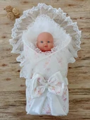 LitaeTrend Yenidoğan Hanımeli Desenli Taç Nakışlı Delüks Kundak Bebek Battaniyesi Ekru thumbnail 2