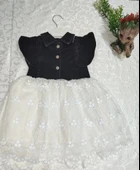 LitaeTrend 2-3-4 Yaş Astarlı Brode Etekli Kot Kumaş Düğmeli Kız Çocuk Elbisesi Siyah thumbnail 2