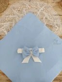 LitaeTrend Bal Peteği My Prince Taç Nakışlı İnci Fiyonklu Dantel Duvaklı Delüks Kundak Bebek Battaniyesi Mavi thumbnail 5