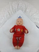 LitaeTrend Yenidoğan Saray Kadife Taç Nakışlı İnci Fiyonklu Çift Dantel Duvak Trilüks Kundak Bebek Battaniyesi Lacivert thumbnail 5