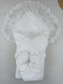 LitaeTrend Yenidoğan İpek Pamuklu İnci Lüks Kundak Bebek Battaniyesi Ekru thumbnail 1