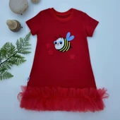 LitaeTrend 1-2-3 Yaş Arıcık Nakışlı Eteği Fırfırlı Jile Kız Çocuk Elbisesi Kırmızı thumbnail 1