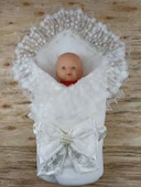 LitaeTrend Yenidoğan İpek Venüs Taç Nakışlı Delüks Kundak Bebek Battaniyesi Ekru thumbnail 2