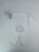 LitaeTrend 0-3 3-6 Ay Minik Tavşan Nakışlı Boydan Çıtçıt Kapamalı Kız Erkek Bebek Tulumu Ekru thumbnail 3