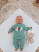 LitaeTrend Yenidoğan Teri Cotton Taç Nakışlı Prizma Taş Kundak Bebek Battaniyesi Bej thumbnail 4