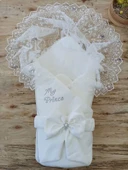 LitaeTrend Yenidoğan Sahra My Prince Nakışlı Lüks Kundak Bebek Battaniyesi Ekru thumbnail 1