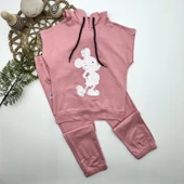 LitaeTrend 3-4-5 Yaş Kapşonlu Payetli Mickey Desenli Kısa Kol 2li Kız Erkek Çocuk Takımı Gül Kurusu thumbnail 1