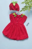 LitaeTrend 3-6-9 Ay Çilek Bebekler Penye Kumaş Kısa Kol Bebek Elbisesi Kırmızı thumbnail 3
