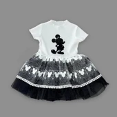 LitaeTrend 1-2-3 Yaş Payetli Mickey Baskılı Brode Etekli Kız Bebek Elbisesi Siyah thumbnail 2