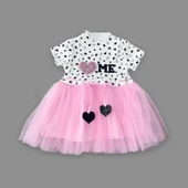 LitaeTrend 1-2-3 Yaş Payetli Kalp Me Baskılı Kız Bebek Elbisesi Pembe thumbnail 2