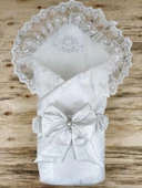 LitaeTrend Yenidoğan Pırıltı Taç Nakışlı İnci Delüks Kundak Bebek Battaniyesi Ekru thumbnail 1