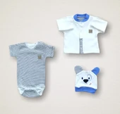 LitaeTrend Minik Centilmen Ayı Nakışlı  10lu Zıbın Takımı Hastane Çıkışı Mavi thumbnail 3