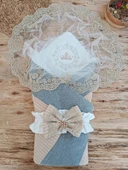 LitaeTrend Yenidoğan Teri Cotton Taç Nakışlı Prizma Taş Kundak Bebek Battaniyesi Bej thumbnail 1