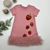 LitaeTrend 1-2-3 Yaş Payetli Çilekler Nakışlı Eteği Fırfırlı Jile Kız Çocuk Elbisesi Gül Kurusu thumbnail 1
