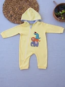LitaeTrend 6-9 9-12 Ay Ef Çizgi Boy Fermuarlı Hayvanlar Alemi Nakışlı Kapşonlu Kız Erkek Bebek Tulumu Sarı thumbnail 1