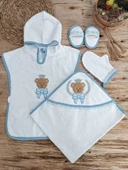 LitaeTrend 0-1 Yaş Bear Nakışlı Pareolu 4lü Erkek Bebek Havlu Silgi Takımı Mavi thumbnail 1