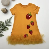 LitaeTrend 1-2-3 Yaş Payetli Çilekler Nakışlı Eteği Fırfırlı Jile Kız Çocuk Elbisesi Turuncu thumbnail 1
