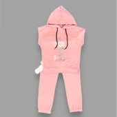 LitaeTrend 3-4-5 Yaş Kapşonlu Payetli Mickey Desenli Kısa Kol 2li Kız Erkek Çocuk Takımı Gül Kurusu thumbnail 2