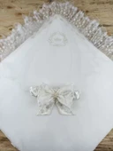 LitaeTrend Yenidoğan İpek Venüs Taç Nakışlı Delüks Kundak Bebek Battaniyesi Ekru thumbnail 3