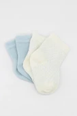 LitaeTrend Organik 2li Puan Derby Penye Soket Çorap  Mavi Ekru thumbnail 3
