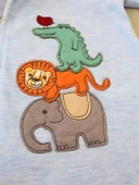 LitaeTrend 6-9 9-12 Ay Ef Çizgi Boy Fermuarlı Hayvanlar Alemi Nakışlı Kapşonlu Kız Erkek Bebek Tulumu Mavi thumbnail 4