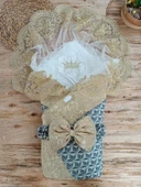 LitaeTrend Yenidoğan Ultralüks Piramit Desenli Güpürlü Bebek Battaniyesi Kundak Gold thumbnail 1