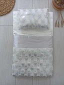 LitaeTrend Yenidoğan İzmir İncisi Tül İşlemeli Pamuklu Fiyonklu Kundaklı Lüks 3lü Alt Açma Seti Gümüş thumbnail 1