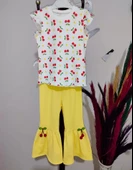 LitaeTrend 1-2-3-4 Yaş Kiraz Baskılı Tişört İspanyol Paçalı Likralı 2li Kız Çocuk Takımı Sarı thumbnail 4
