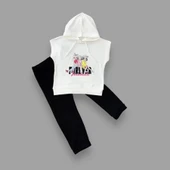 LitaeTrend 3-4-5 Yaş Forever Cici Kızlar Baskılı Kapşonlu 2li Kız Çocuk Takımı Siyah thumbnail 2