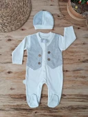 LitaeTrend 0-3 3-6 6-9 Ay Şapkalı Yelek Detaylı Boydan Çıtçıt Erkek Bebek Tulumu Ekru thumbnail 3