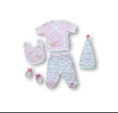 LitaeTrend Uykucu Bulut Nakışlı  5li Zıbın Takımı Hastane Çıkışı Pembe thumbnail 1