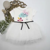 LitaeTrend 1-2-3 Yaş Tül Tokalı Bulut Civciv Ve Yıldız Nakışlı Kız Bebek Elbisesi Beyaz thumbnail 1