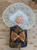 LitaeTrend Yenidoğan Kendinden Desenli Krom Fiyonklu Bebek Battaniyesi Kundak Bakır thumbnail 2