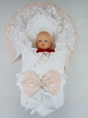 LitaeTrend Yenidoğan Sahra Taç Nakışlı Trilüks Kundak Bebek Battaniyesi Ekru thumbnail 1