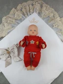 LitaeTrend Yenidoğan Saray Kadife Taç Nakışlı İnci Fiyonklu Çift Dantel Duvak Trilüks Kundak Bebek Battaniyesi Vizon-gol thumbnail 4