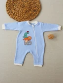 LitaeTrend 6-9 12-18 18-24 24-36 Ay Animal Nakışlı Bal Peteği Kumaş Es Fermuarlı Erkek Bebek Tulumu Mavi thumbnail 1