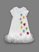 LitaeTrend 1-2-3 Yaş Renkli Kelebekler Nakışlı Eteği Fırfırlı Jile Çocuk Elbisesi Beyaz thumbnail 1
