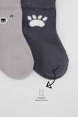 LitaeTrend Bear Penye Soket Çorap 2'li Gri thumbnail 3