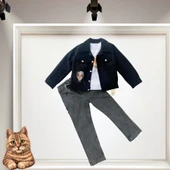 LitaeTrend 3-4-5 Yaş Fitilli Kadife Ceket Kot Pantolonlu 3lü Kız Erkek Çocuk Takımı Siyah thumbnail 1