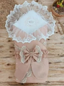 LitaeTrend Yenidoğan Pamuk Papatya Desenli Trilüks Unisex Kundak Bebek Battaniyesi Kahverengi thumbnail 1