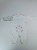 LitaeTrend 0-3 3-6 Ay Minik Tavşan Nakışlı Boydan Çıtçıt Kapamalı Kız Erkek Bebek Tulumu Ekru thumbnail 4