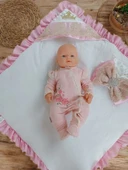 LitaeTrend Yenidoğan Grand Lüks Kelebek Ağır Güpür İşlemeli Şapkalı Bebek Battaniyesi Kundak Pembe thumbnail 4