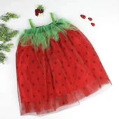LitaeTrend 2-3-4 Yaş Askılı Çilek Kostüm Kız Çocuk Elbise Kırmızı thumbnail 3