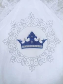 LitaeTrend Yenidoğan Saray Kadife Taç Nakışlı İnci Fiyonklu Çift Dantel Duvak Trilüks Kundak Bebek Battaniyesi Lacivert thumbnail 4