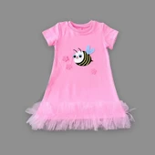 LitaeTrend 1-2-3 Yaş Arıcık Nakışlı Eteği Fırfırlı Jile Kız Çocuk Elbisesi Pembe thumbnail 2